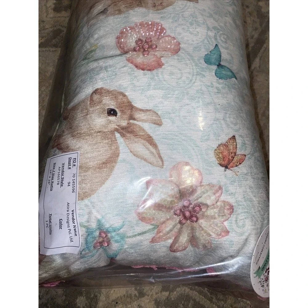 New Throw‎ Pillow Bunny Rabbit Floral Check 14 X 28 Bunny Blvd